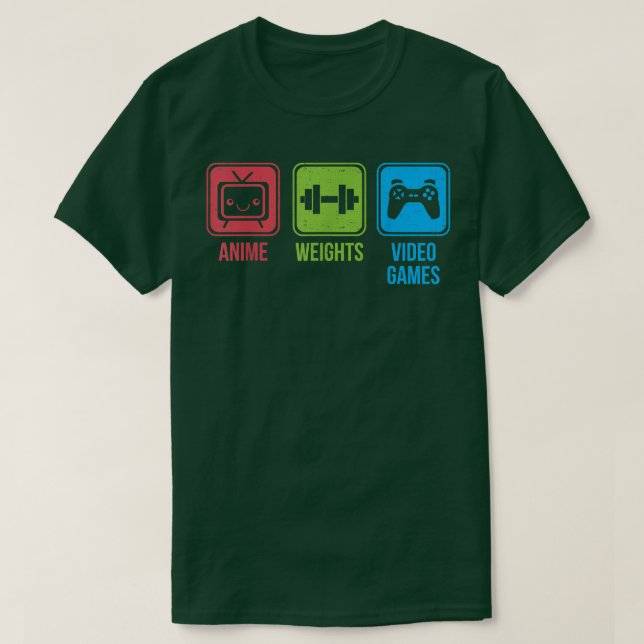 Camiseta Anime, Weights, Videojuegos Otaku Workout  (Diseño del anverso)