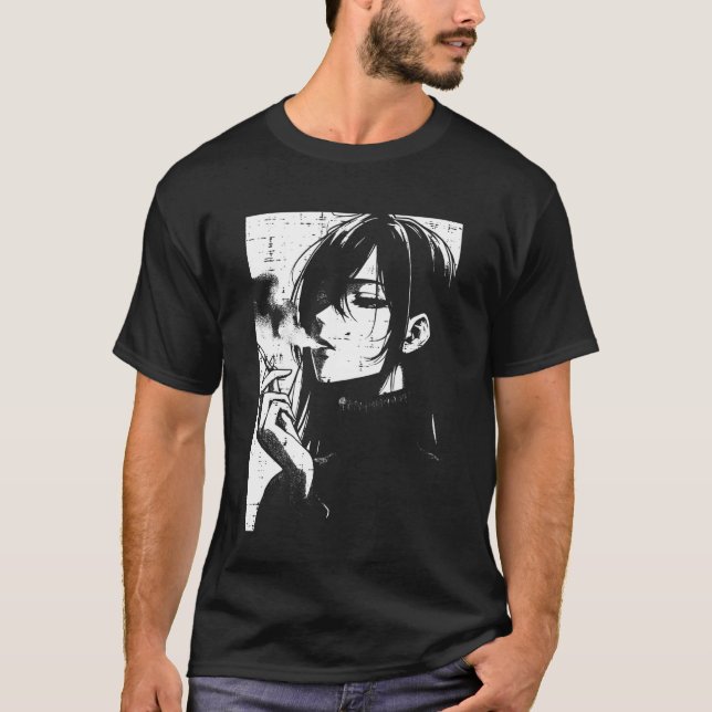 Camiseta Anime Woman Smoking Japanese Manga Art Emo Otaku M (Anverso)