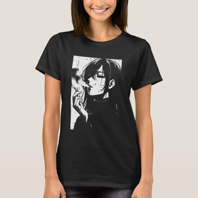 Camiseta Anime Woman Smoking Japanese Manga Art Emo Otaku M (Anverso)