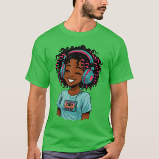 Camiseta Anime y música chica afro negra mujeres anime Áfri