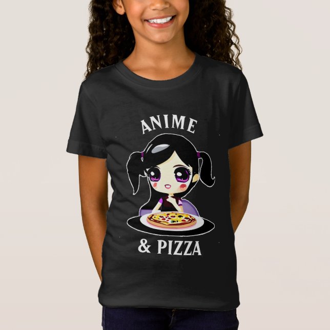 Camiseta Anime y Pizza Personalizado negro y morado (Anverso)