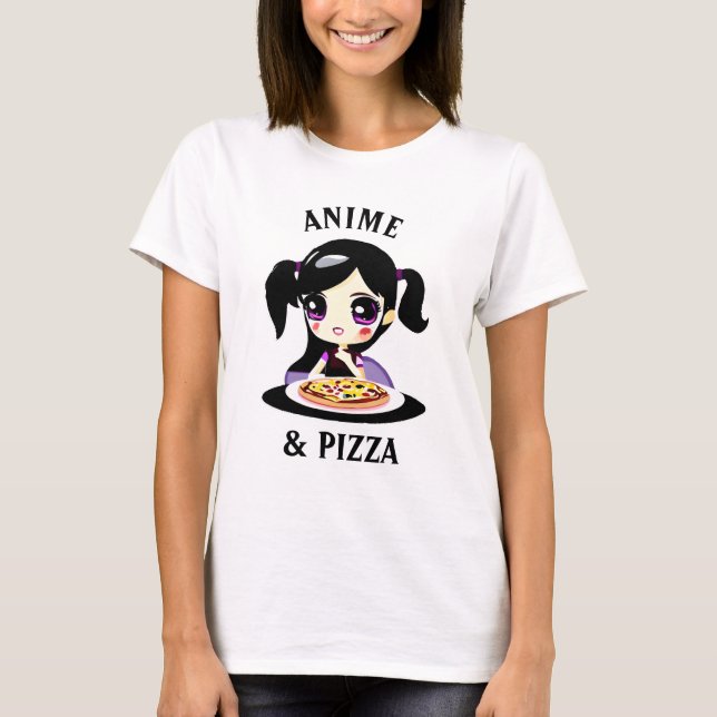 Camiseta Anime y Pizza Personalizado negro y morado (Anverso)