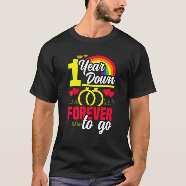 Camiseta Aniversario De La Boda Gay A Un Año Para Siempre (Anverso)