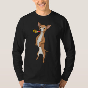 Camiseta Aniversario lindo Chihuahua Con Un Flor Fiesta