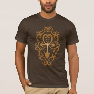 Camiseta Ankh tribal decorativo - marrón
