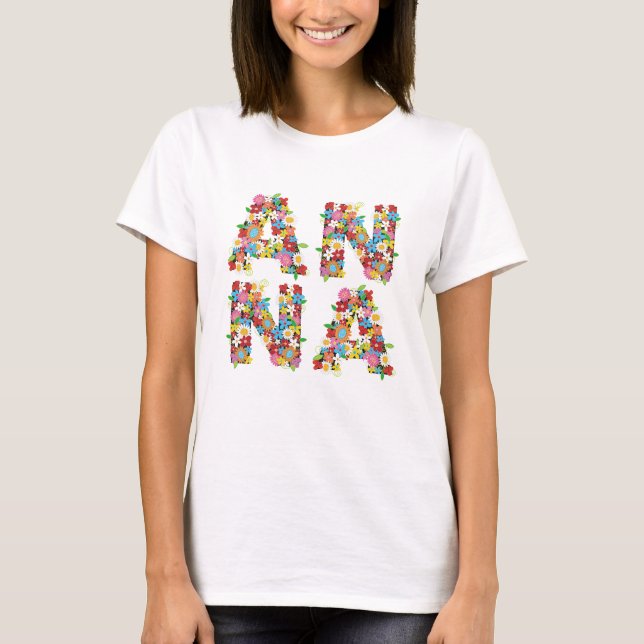 Camiseta 'ANNA' Nombre personalizado Flores de primavera ex (Anverso)