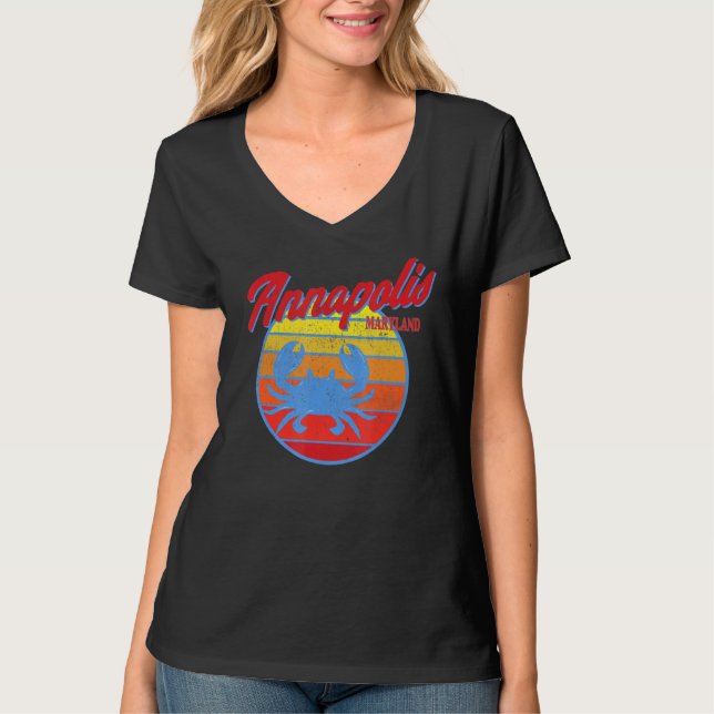 Camiseta Annapolis Md Retro Blue Crab Sunset (Anverso)