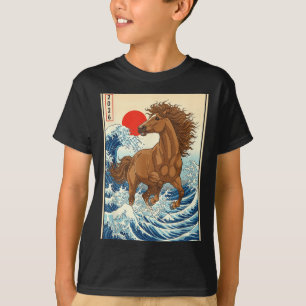Camiseta Año 2026 del Caballo Arte de Ola Japonesa Año Nuev