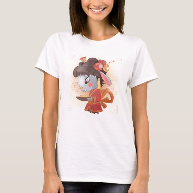 Camiseta Año acuarela del conejo, geisha (Anverso)