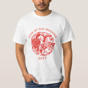 Camiseta Año adaptable del gallo de Papercut del chino 201