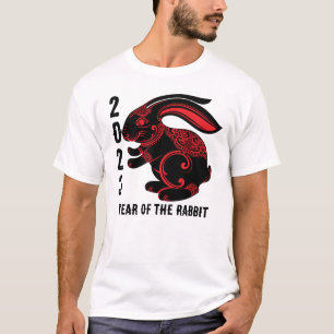 Camiseta Año de Conejo Chino 2023, rojo negro