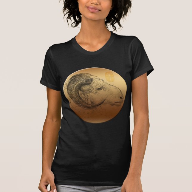 Camiseta Año de Ram Dorado Astrología China Mujeres Zodiac  (Anverso)
