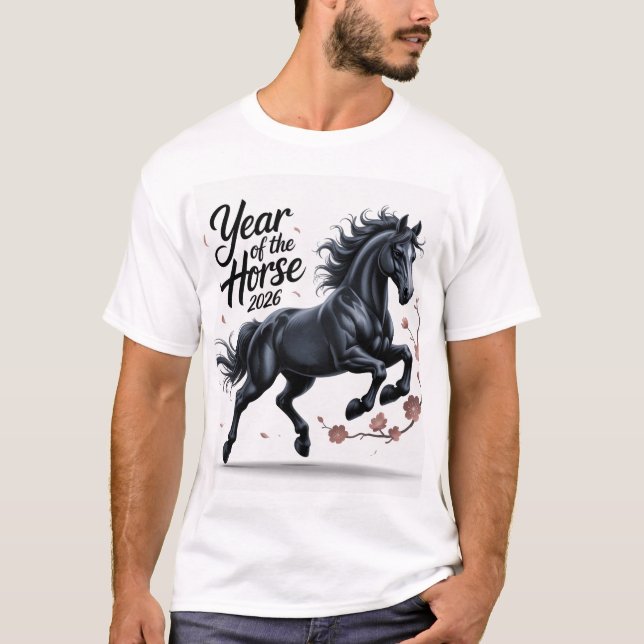 Camiseta Año del caballo 2026 con florecimiento de cerezos (Anverso)