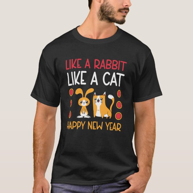 Camiseta Año del Conejo y Gato Zodiaco Chino Feliz Año Nuev (Anverso)