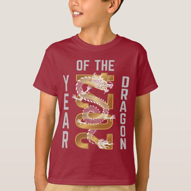 Camiseta Año del Dragón Año 2024 Blanco Gris Oro (Anverso)