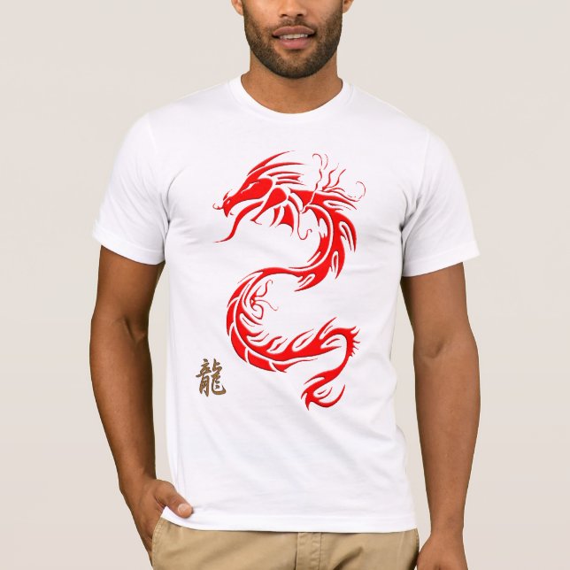 Camiseta Año del Dragón Rojo y Kanji Chinos "DRAGON" (Anverso)