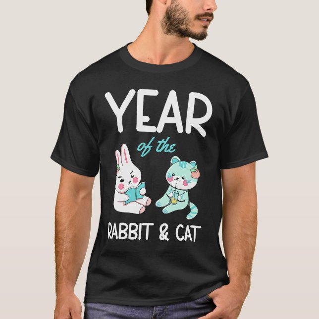 Camiseta Año feliz del nuevo ye zodiaco chino conejo y gato (Anverso)