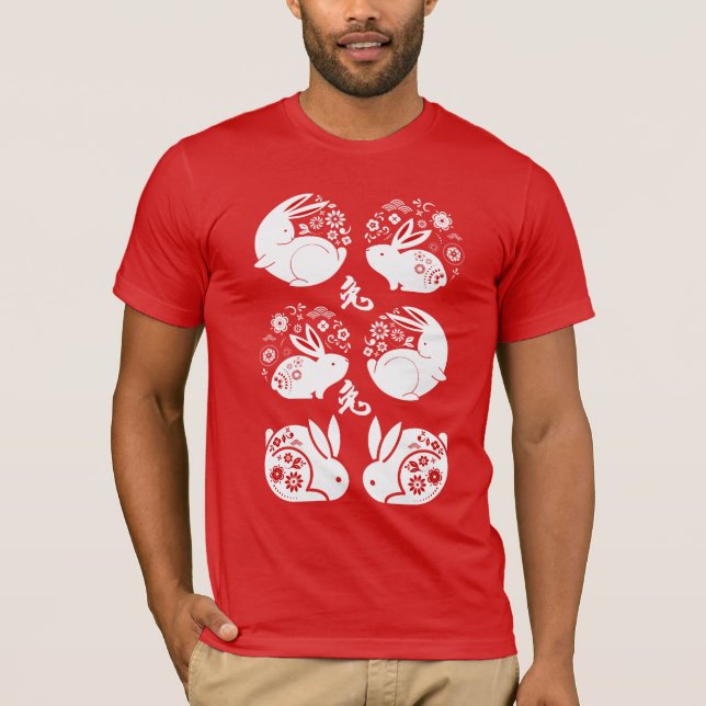 Camiseta Año lunar zodiaco rojo chino del conejo (Anverso)