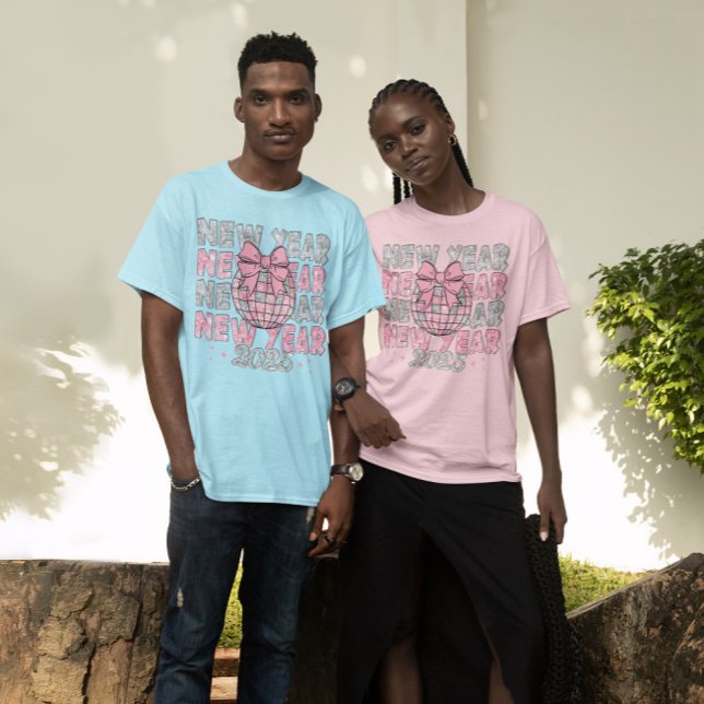 Camiseta Año Nuevo 2025 de la Pelota Disco De Plata Rosa (Subido por el creador)