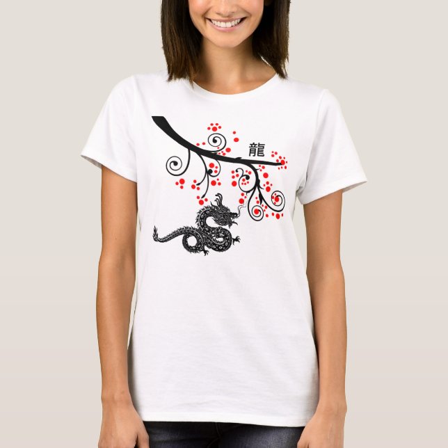 Camiseta Año Nuevo chino del dragón y florecimiento rojo (Anverso)