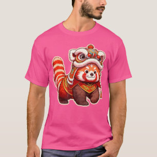 Camiseta Año Nuevo Chino Panda Rojo Danza del León Año Nuev