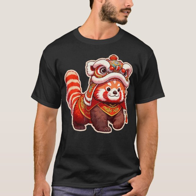 Camiseta Año Nuevo Chino Red Panda León Danza Lunar Nuevo Y (Anverso)