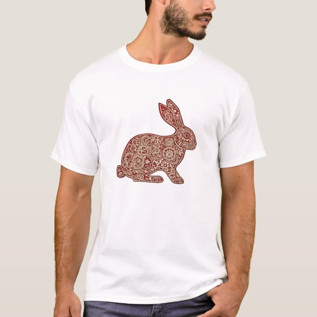 Camiseta Año Nuevo de conejo cortado por papel (Anverso)