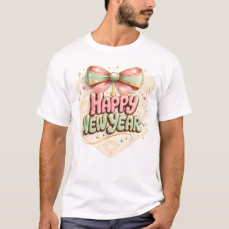 Camiseta Año Nuevo Feliz Pastel Lazo Bonito Festivo Fiesta