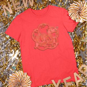 Camiseta Año Nuevo Lunar Dragón Zodiaco Chino de Oro Rojo