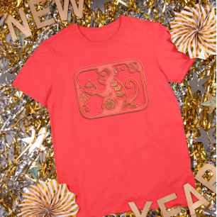 Camiseta Año Nuevo Lunar Mono Rojo Dorado Zodiaco Chino