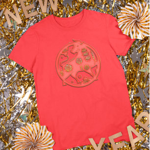 Camiseta Año Nuevo Lunar Rojo Dorado Buey Zodiaco Chino