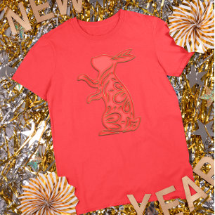 Camiseta Año Nuevo Lunar Rojo Dorado Conejo Zodiaco Chino