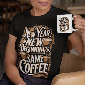 Camiseta Año Nuevo Nuevos Biginnings Mismo café