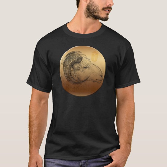Camiseta Año Ram Dorado Astrología China Zodiac B Hombres T (Anverso)