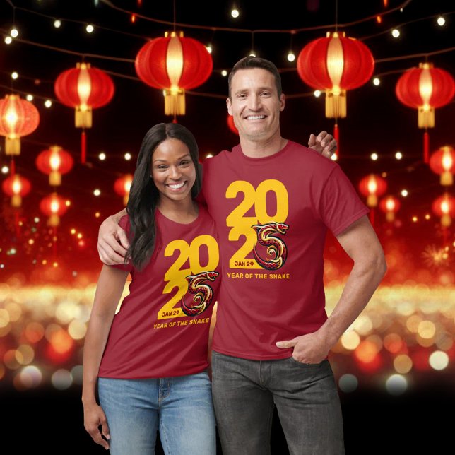Camiseta Año Rojo de Oro de la Serpiente 2025 (CNY 2025 Red Shirt Fireworks Lanterns Cover Photo)