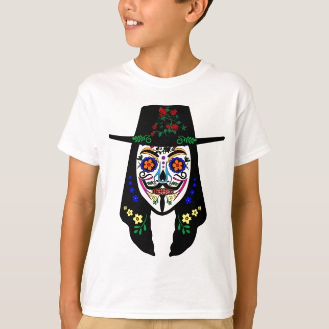 Camiseta ANONYMOUS Day of the Dead 6 Anon Mask Sugar skull (Anverso)