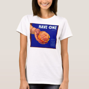 Camiseta Años 1940 con etiqueta de caja de un naranja