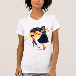 Camiseta Años 1950 Diner amarillo negro y blanco a cuadros