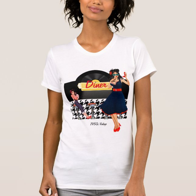 Camiseta Años 1950 Diner amarillo negro y blanco a cuadros (Anverso)