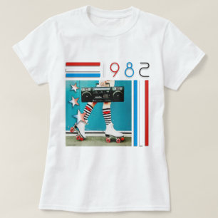 Camiseta años 80 diseño retro de los pcteres de ruedas de