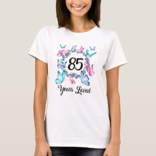 Camiseta Años de 85 años de edad amados para mujeres flor