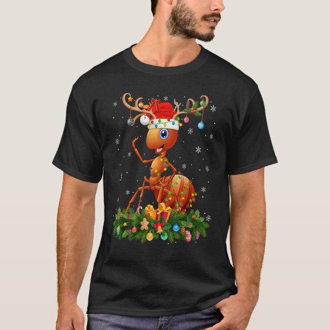 Camiseta Ant   Xmas Holiday Reindeer Hat Santa Ant Christma (Anverso)