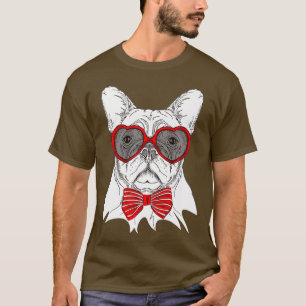 Camiseta Anteojos de corazón rojo de perro toro francés dob