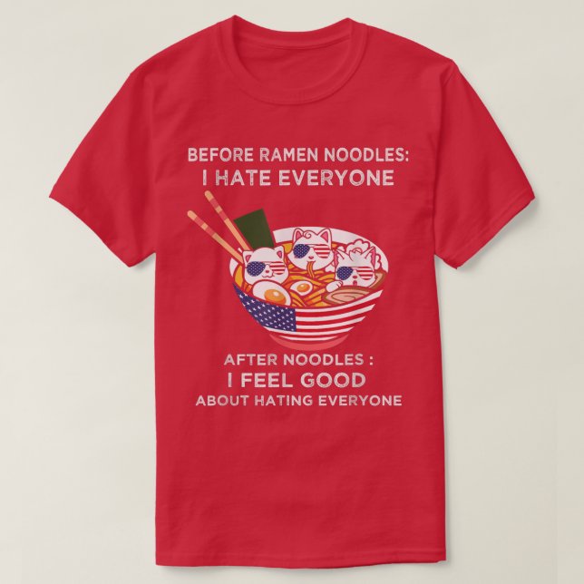 Camiseta Antes de los fideos de ramen odio a todos el gato  (Diseño del anverso)