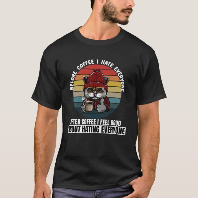 Camiseta Antes del café odio a todos a beber gato negro (Anverso)