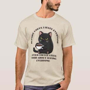 Camiseta Antes del café odio a todos Gato Negro Hombres Div