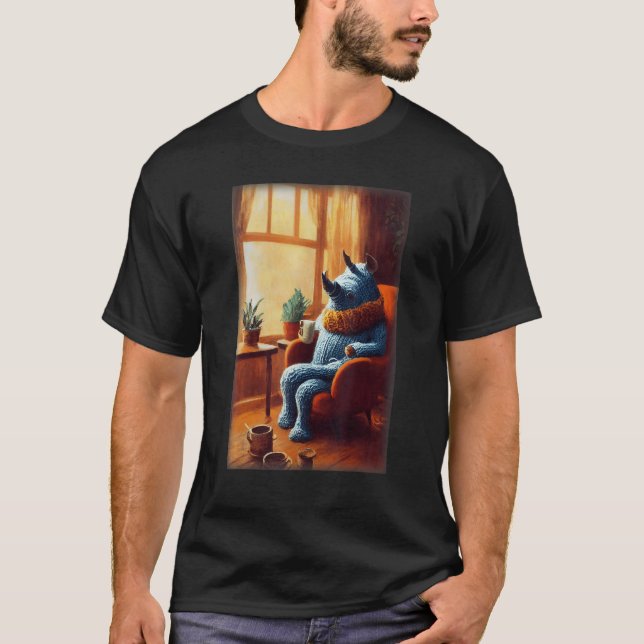 Camiseta Anthropomorphic Rhino Sitting In A Cozy Untidy Hom (Anverso)