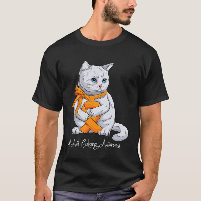 Camiseta Anti Bullying Awareness Month Orange Ribbon Cat (Anverso)