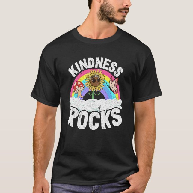 Camiseta Anti Bullying Hippie Retro Teacher Rainbow Kindnes (Anverso)