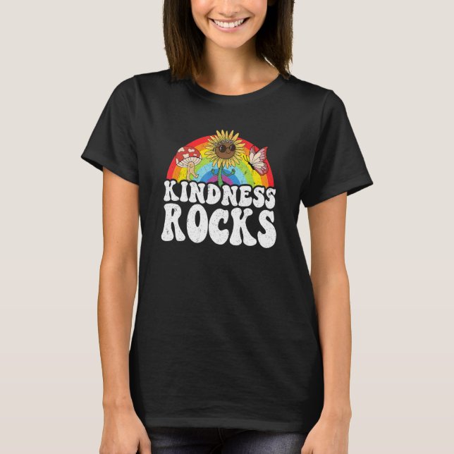 Camiseta Anti Bullying Hippie Retro Teacher Rainbow Kindnes (Anverso)